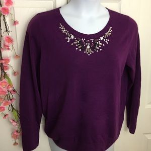 NWT Roz & Ali Purple Embellished Sweater